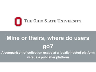 Mine or theirs, where do users
go?
A comparison of collection usage at a locally hosted platform
versus a publisher platform
 