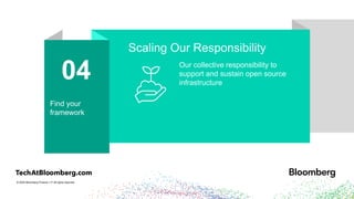 © 2024 Bloomberg Finance L.P. All rights reserved.
01
Tl;dr: We love
open source
Open Source First
Open source accelerates our
product innovation
04
Find your
framework
Scaling Our Responsibility
Our collective responsibility to
support and sustain open source
infrastructure
 