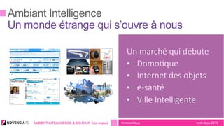 tech.days 2015#mstechdaysAMBIENT INTELLIGENCE & BIG DATA : Les enjeux

Un  marché  qui  débute
•  Domo4que
•  Internet  des  objets
•  e-­‐santé
•  Ville  Intelligente
	
  
 