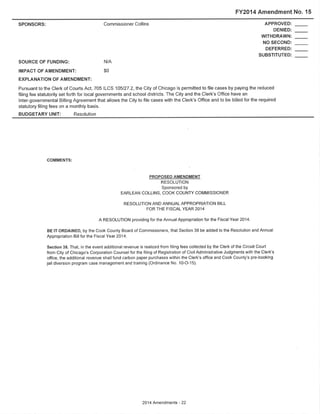 Final Amendments to the Cook County Executive Budget Recommendation