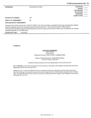 Final Amendments to the Cook County Executive Budget Recommendation