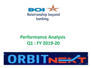 Relationship beyond
banking
Performance Analysis
Q1 : FY 2019-20
1
 