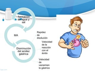 Rapidez
de
disolución
Velocidad
de la
reacción
con el
ácido
Velocidad
de
vaciamien
to gástrico
 