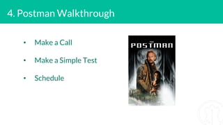 4. Postman Walkthrough
• Make a Call
• Make a Simple Test
• Schedule
 