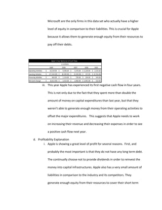 The threats facing Apple in their remote environment are definitely challenging the first being the recession. We ranked the recession as an 8 and we believe that because Apple’s products are at the higher end of prices in the technology industry, consumers being hit by the recession make choose to go with a lower cost substitute. Also ranked with an 8 is market saturation, Apple currently holds a commanding 70% of the MP3 and online music sales market. Although this shows their amazing success in these markets in the past it also shows a possible weakness in the future. If consumers already have an ipod they are less likely to buy the newest version especially with the current economy. Another threat to Apple is the rise in consumer awareness of environmental concerns. Apple needs to combat this threat by making environmentally friendly products and expanding their recycling program. Threats(10)- Bargaining Power of Consumers(9)- High Rivalry Among Competitors (7)- Substitute Products(6)- Bargaining Power of Suppliers (5)-Increased pressure from music industry to raise MP3 prices(5)- Ease of Entry for New Companies  Assessment of Industry (Task) Environment<br />Opportunities(10)- Business Consumers(10)- Public Contracts(9)- Green Products(8)- Strategic Alliances (7)- Continue to Produce High Quality Products (6)- Increase brand loyalty by entering new markets<br />Totals: Opportunities-57          Threats-43 <br />In the industry environment Apple again has more opportunities than threats. Traditionally schools and businesses have gotten contracts with PC manufactures such as Dell and Hewlett-Packard, this gives Apple an opportunity to try to break into these markets and show that Apple computers have a place in the office and in schools. Another opportunity that we feel is very important is the growing demand for green products. If Apple can produce products that are environmentally superior to other products on the market it could give them a competitive advantage and give consumers a valid reason to spend the extra money that Apple products cost. Apple is a very independent company mostly because of Steve Jobs; we feel that this has created an opportunity for them to make strategic alliances with other cell phone carriers and technology industry companies. Apple is known for their high quality and extreme brand loyalty, these two factors have created an, “Apple Culture,” and Apple has an opportunity to enter new markets and add more members. 