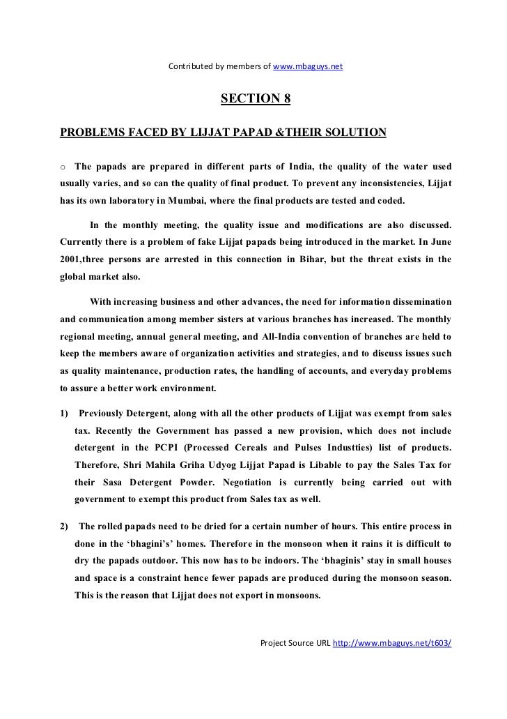 Final A Project Report On Lijjat Paad