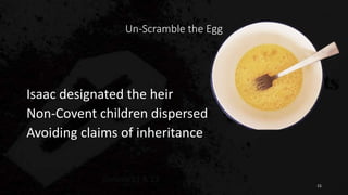 Un-Scramble the Egg
Isaac designated the heir
Non-Covent children dispersed
Avoiding claims of inheritance
15
 