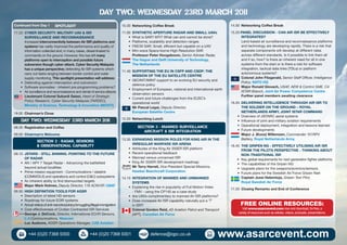 DAY TWO: Wednesday 23rd March 20II
14.50	 Networking Coffee Break
15.20 PANEL DISCUSSION - CAN AIR ISR BE EFFECTIVELY
INTE...
