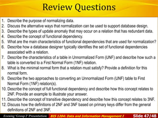 NORMALIZATION - BIS 1204: Data and Information Management I | PPTX