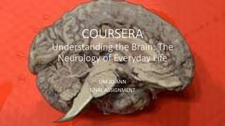 COURSERA
Understanding the Brain: The
Neurology of Everyday Life
LIM JO ANN
FINAL ASSIGNMENT
 