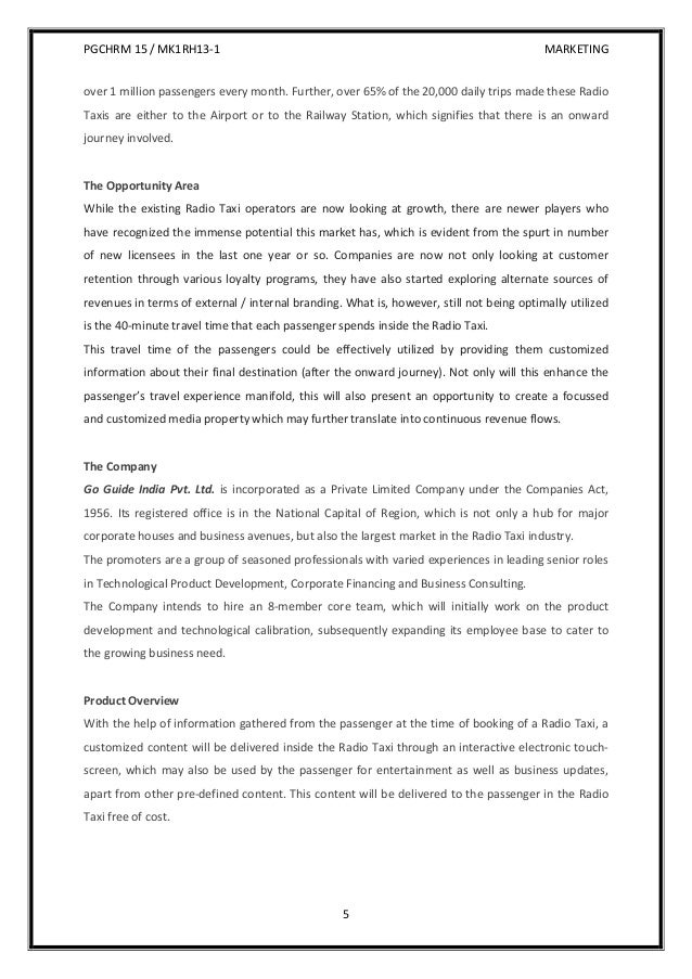 business plan for a taxi business