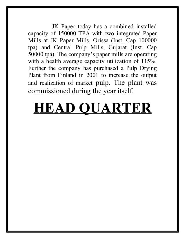 assinment of jk paper limited