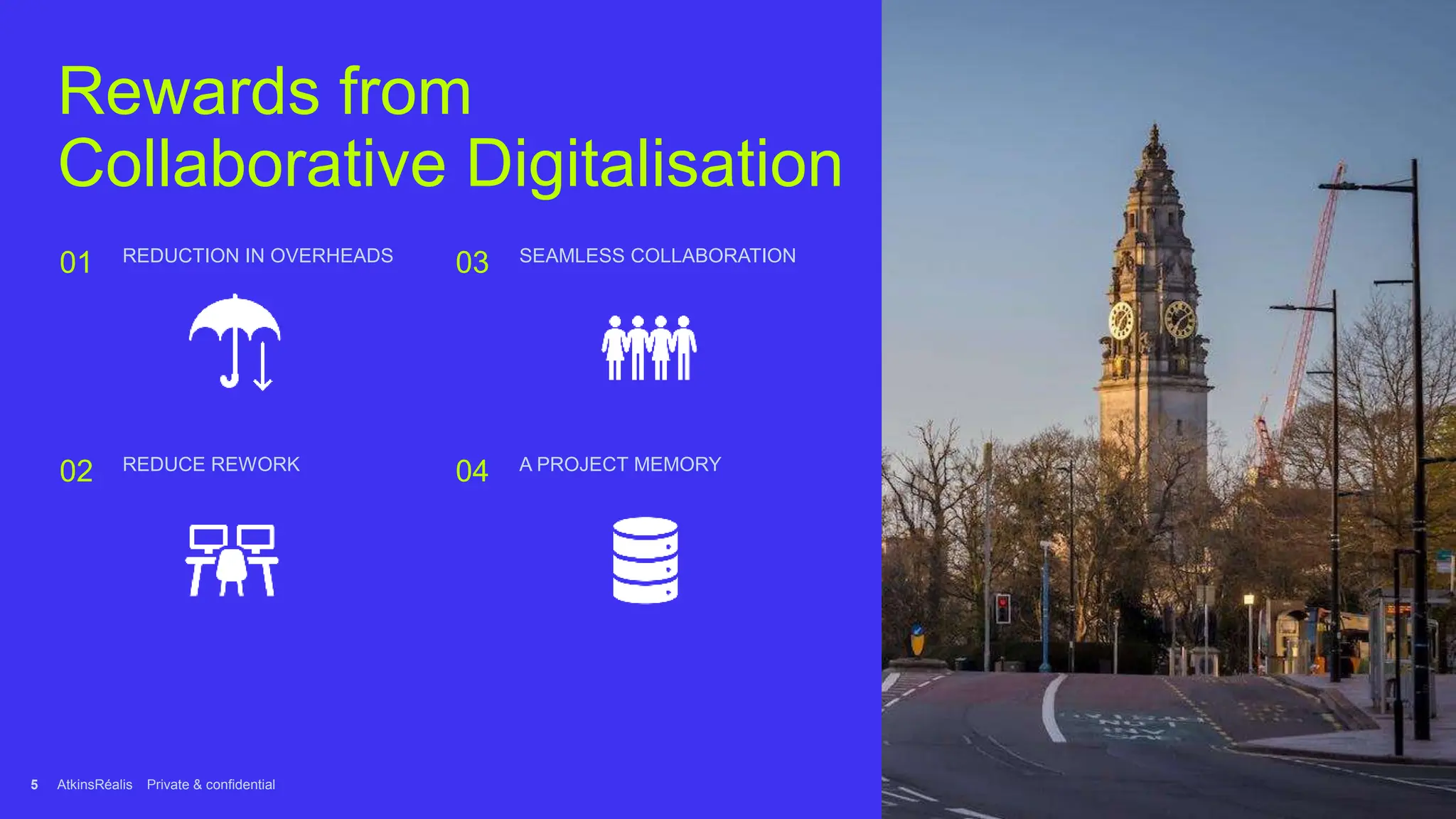 AtkinsRéalis
Rewards from
Collaborative Digitalisation
01 REDUCTION IN OVERHEADS
03 SEAMLESS COLLABORATION
02 REDUCE REWORK
04 A PROJECT MEMORY
Private & confidential
5
 