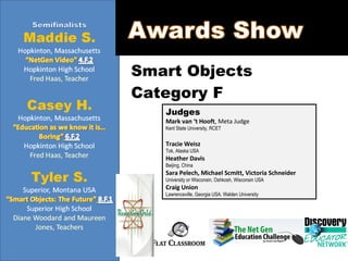 Smart Objects Category F Judges Mark van ‘t Hooft , Meta Judge Kent State University, RCET Tracie Weisz Tok, Alaska USA He...