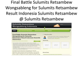 Final Battle Sulumits Retsambew Wongsableng for Sulumits Retsambew Result Indonesia Sulumits Retsambew @ Sulumits Retsambew 
