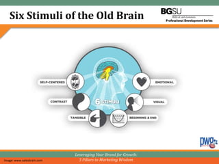 Six Stimuli of the Old Brain




                            Leveraging Your Brand for Growth:
Image: www.salesbrain.com     5 Pillars to Marketing Wisdom
 