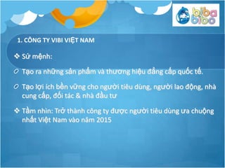 2. SẢN PHẨM BỈM BIBABIBO

 Mặt hàng Việt Nam chất lƣợng cao, sản xuất theo công nghệ
  Châu Âu với nhiều đặc tính nổi trộ...