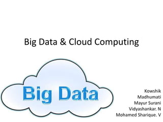 Big Data & Cloud Computing
Kowshik
Madhumati
Mayur Surani
Vidyashankar. N
Mohamed Sharique. V
 