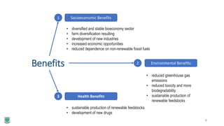 Benefits
3 Health Benefits
2 Environmental Benefits
1 Socioeconomic Benefits
• diversified and stable bioeconomy sector
• ...