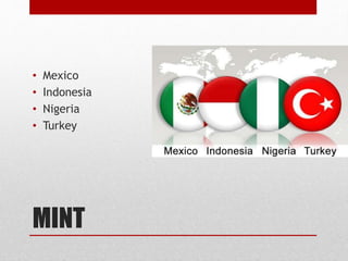 MINT
• Mexico
• Indonesia
• Nigeria
• Turkey
 