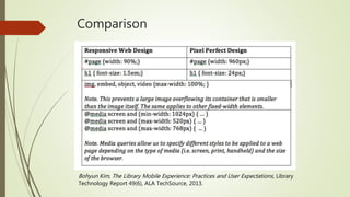 Comparison
Bohyun Kim, The Library Mobile Experience: Practices and User Expectations, Library
Technology Report 49(6), AL...