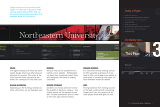 These displays can be mounted alone
                          (right), or combined in groups to make
                          one big display (below, left). They can                                                                                                                                                                                                                                          Today in Ryder...
                          be mounted horizontally, vertically, or at
                                                                                                                                                                                                                                                                                                       4   Digital Labs, classrooms
                          whatever angle ﬁts the location.
                                                                                                                                                                                                                                                                                                       3   Music Dept. Ofﬁce, Rehearsal space, classrooms
                                                                                                                                                                                                                                                                                                       2   Art+Design Ofﬁce, Photo Lab, Classrooms
                                                                                                                                                                                                                                                                                                       1   Architecture Ofﬁce
                                                                                                                                                                                                                                                                                                       4   Digital Labs, classrooms
                                                                                                                                                                                                                                                                                                       3   Music Dept. Ofﬁce, Rehearsal space, classrooms
Center                                                                                                                                                                                                                                                                                                 2   Art+Design Ofﬁce, Photo Lab, Classrooms
                                                                                                                                                                                                                                                         NEW                                          1   Architecture Ofﬁce
                                                                                                                                                                                                                                                         NEWSWORTHY:
                                                                                                                                                                                                                                                         Lorem ipsum dolor sit amet, consectetur
                                                                                                                                                                                                                                                         adipiscing elit. Sed vitae massa sollicitu-
                                                                                                                                                                                                                                                         din velit congue viverra vel sit amet eros.
                                                                                                                                                                                                                                                         Suspendisse pellentesque mattis tortor
                                                                                                                                                                                                                                                         in varius. Class aptent taciti sociosqu ad
                                                                                                                                                                                                                                                         litora torquent per conubia nostra, per in-
                                                                                                                                                                                                                                                         ceptos himenaeos. Nulla facilisi.



                                                                                                                                                                                                                                                                                                           On display now...




                                                                                                                                                                                                                                                                                                                                                                                                      3
                                                                                                                                                                                                                                                                                                           “Combination”
                                                                                                                                                                                                                                                         Gallery 360                                                by Matt Rich,
Marino                          Today’s Schedule at Marino                            Today’s Fitness Classes: (all locations)                                  Other campus events                   www.neu.edu/events
                                                                                                                                                                                                                                                         In the Curry Student Center,
                                                                                                                                                                                                                                                         just across campus...
                                                                                                                                                                                                                                                                                                                    Lecturer, Art+Design


Center                      6am-11pm Open Gym                                       2:30
                                                                                    2:30
                                                                                           Spinning, room 230 Marino
                                                                                           Hot yoga, room 236 Marino
                                                                                                                                                              9:30 am
                                                                                                                                                              10:30 am
                                                                                                                                                                         Rabb Lecture, Raytheon Ampitheater, Egan
                                                                                                                                                                         360 Gallery opening, Gallery 360, Curry Student Center
                            2pm-4pm   Track closed for practice                     3:00   Open court basketball, 2nd ﬂoor courts Marino                      12:00      Music @ Noon series, 345 Ryder



oger M. and Michelle S.
arino Recreation Center
                            5pm-9pm   Intramurals basketball league closed courts   3:00
                                                                                    3:30
                                                                                    4:00
                                                                                           Introductory weight lifting, 4th ﬂoor weight room, Squashbusters
                                                                                           Sprint coaching, Cabot Cage, Cabot Center
                                                                                           Spinning II, room 230, Squashbusters
                                                                                                                                                              1:00
                                                                                                                                                              3:30
                                                                                                                                                              6:00
                                                                                                                                                                         IDEA open networking session, 011 Hayden
                                                                                                                                                                         Screening: Helvetica, 020 West Village F
                                                                                                                                                                         A+D Lecture series, 115 Shillman
                                                                                                                                                                                                                                  Art+Design
                                                                                                                                                                                                                                  Student Exhibit 2010                                                      Third Floor
                                                                                                                                                                                                                                  March 24-April 20
                                                                                    4:30   Open yoga, room 330, Ell Hall (Spiritual center)                   7:30       Open mic night, afterHOURS, Curry Student Center
                                                                                    5:30   Boot camp, room 310, Marino




                                                                                                                                                                                                                                                                                                           What’s this?
                                                                                                                                                                                                                                                                                                           This info is pulled fresh from the HUB and is updated constantly. A new
                          COLORS                                                                    BRANDING                                                                                           ENGAGING SCHEDULES                                                                                  event just got added? you’ll see it here instantly... For more information
                                                                                                                                                                                                                                                                                                           and a complete campus event schedule visit www.neu.edu/hub


                          The digital displays will follow the same                                 Because they can be updated from a                                                                 Pull data from already existing sources
                          overall design scheme as other physical                                   central, online website – Northeastern                                                             to offer passersby a glimpse of all we                                                 Building
                                                                                                                                                                                                                                                                                              info
                                                                                                                                                                                                                                                                                                                        Today’s Schedule of
                                                                                                                                                                                                                                                                                                                        events in Ryder
                                                                                                                                                                                                                                                                                                                                                                  Office
                                                                                                                                                                                                                                                                                                                                                                  Directory
                                                                                                                                                                                                                                                                                                                                                                                        Art on
                                                                                                                                                                                                                                                                                                                                                                                        Display
                                                                                                                                                                                                                                                                                                                                                                                                  Building
                                                                                                                                                                                                                                                                                                                                                                                                  Map
                                                                                                                                                                                                                                                                                              1:00 minute               3:00 (scrolling)                          :30                   :30       1:30
                          elements on campus. The colors of the                                     can keep their marketing content fresh                                                             have to offer, and engage more people to
                          main type and other highlighting ele-                                     and strengthen the brand by staying                                                                participate in something they might not
                          ments will correspond to the zone color.                                  consistent.                                                                                        have otherwise known we offered.


                          BUILDING INFORMATION                                                      INCREASE ATTENDANCE                                                                                NEWS
                          Depending on the building, directory or                                   Students and faculty alike don’t know                                                              Pulling headlines from existing sources
                          other information can be displayed here.                                  the breadth of events on campus – but                                                              on the web combined with compelling
                                                                                                    putting events out for everyone to see,                                                            imagery will liven up campus and let
                                                                                                    we’ll increase attendance and cut down                                                             more people know what goes on here.
                                                                                                    on the vinyl signs around campus.


                                                                                                                                                                                                                                                                                                                       GdAM Environmental Design + Wayﬁnding                                         35
 