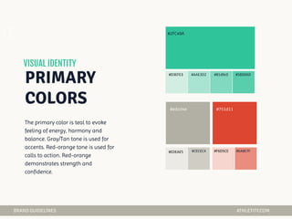 The primary color is teal to evoke
feeling of energy, harmony and
balance. Gray/Tan tone is used for
accents. Red-orange tone is used for
calls to action. Red-orange
demonstrates strength and
confidence.
#2FC49A
#D3EFE3 #AAE3D2 #81d9c0 #58D0AD
#EDEAE5 #CECEC4 #F6D5CE #EA8E7F
02
#eda34e #751d11
 