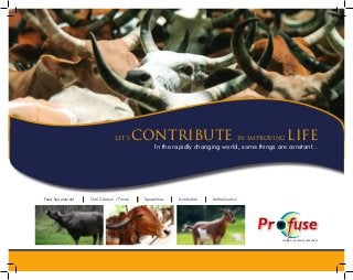 SERVING THE ANIMAL HUSBANDRY
Feed Supplement Oral Calcium / Tonics Specialities Antibiotics Anthelmintics
In the rapidly changing world, some things are constant...
LET’S CONTRIBUTE IN IMPROVING LIFE
 