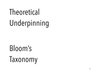 32
Theoretical
Underpinning
Bloom’s
Taxonomy
 
