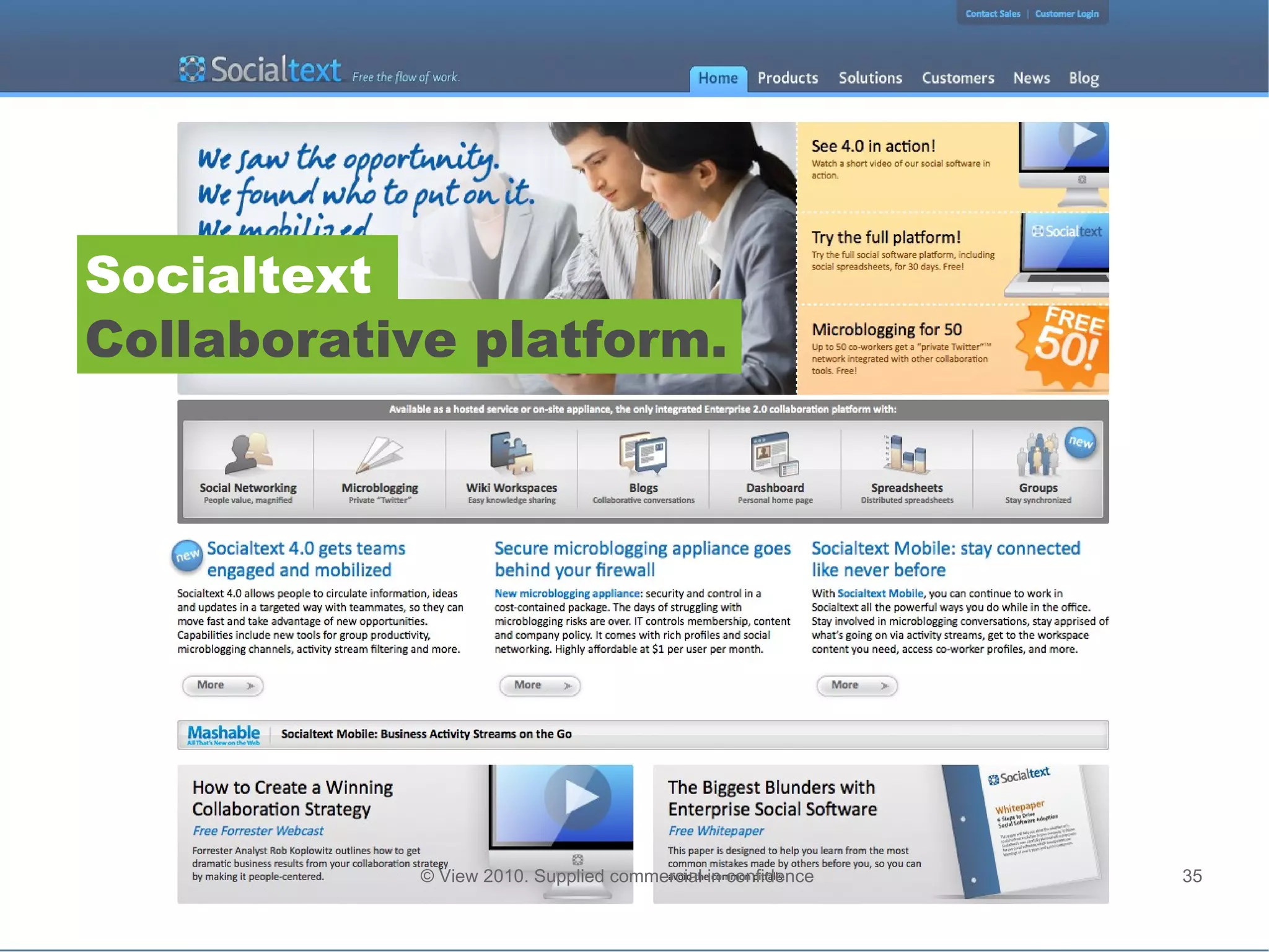 © View 2010. Supplied commercial in confidence Socialtext Collaborative platform. 