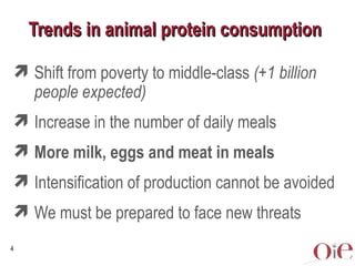 Trends in animal protein consumption

 Shift from poverty to middle-class (+1 billion
  people expected)
 Increase in th...