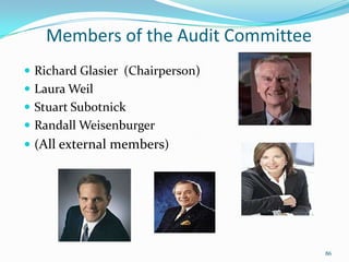 Members of the Audit Committee
 Richard Glasier (Chairperson)
 Laura Weil
 Stuart Subotnick
 Randall Weisenburger
 (All external members)
86
 
