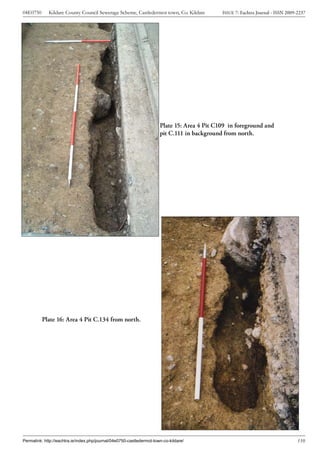 04E0750      Kildare County Council Sewerage Scheme, Castledermot town, Co. Kildare           ISSUE 7: Eachtra Journal - ISSN 2009-2237




                                                                       Plate 15: Area 4 Pit C109 in foreground and
                                                                       pit C.111 in background from north.




          Plate 16: Area 4 Pit C.134 from north.




Permalink: http://eachtra.ie/index.php/journal/04e0750-castledermot-town-co-kildare/                                               110
 