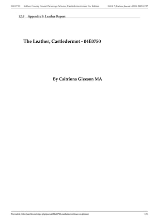 04E0750      Kildare County Council Sewerage Scheme, Castledermot town, Co. Kildare    ISSUE 7: Eachtra Journal - ISSN 2009-2237



        12.9      Appendix 9: Leather Report




             The Leather, Castledermot - 04E0750




                                             By Caitríona Gleeson MA




Permalink: http://eachtra.ie/index.php/journal/04e0750-castledermot-town-co-kildare/                                        326
 
