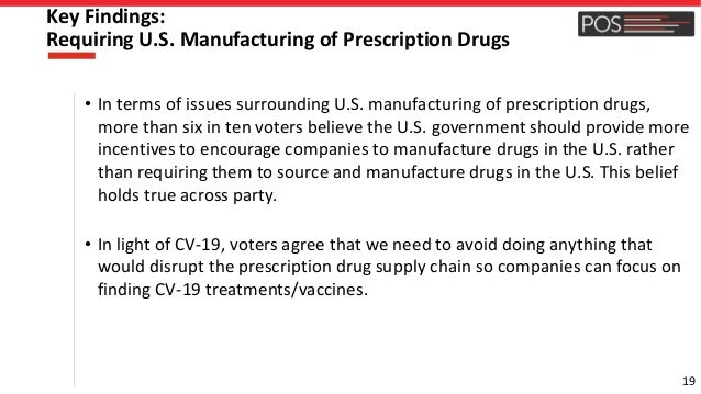 19
Key Findings:
Requiring U.S. Manufacturing of Prescription Drugs
• In terms of issues surrounding U.S. manufacturing of...