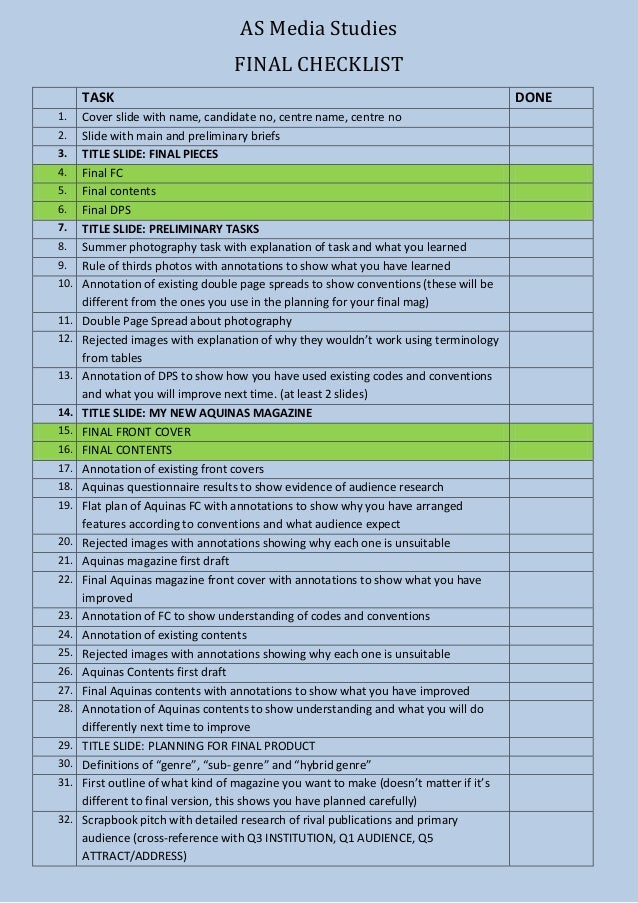 Statistics coursework checklist
