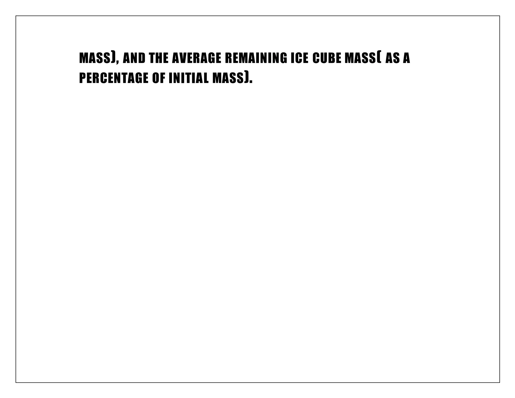 MASS), AND THE AVERAGE REMAINING ICE CUBE MASS( AS A
PERCENTAGE OF INITIAL MASS).
 