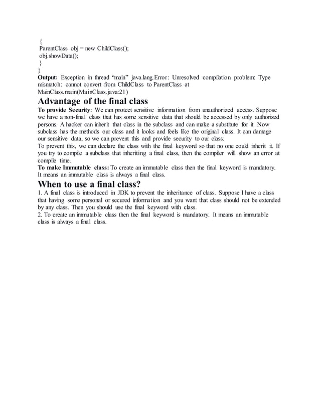 Final Class in Java - By JavaGoal | PDF