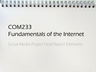 COM233
Fundamentals of the Internet
Social Media Project Final Report Elements




                                             1
 