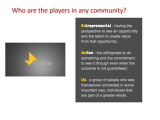 Who are the players in any community?
 