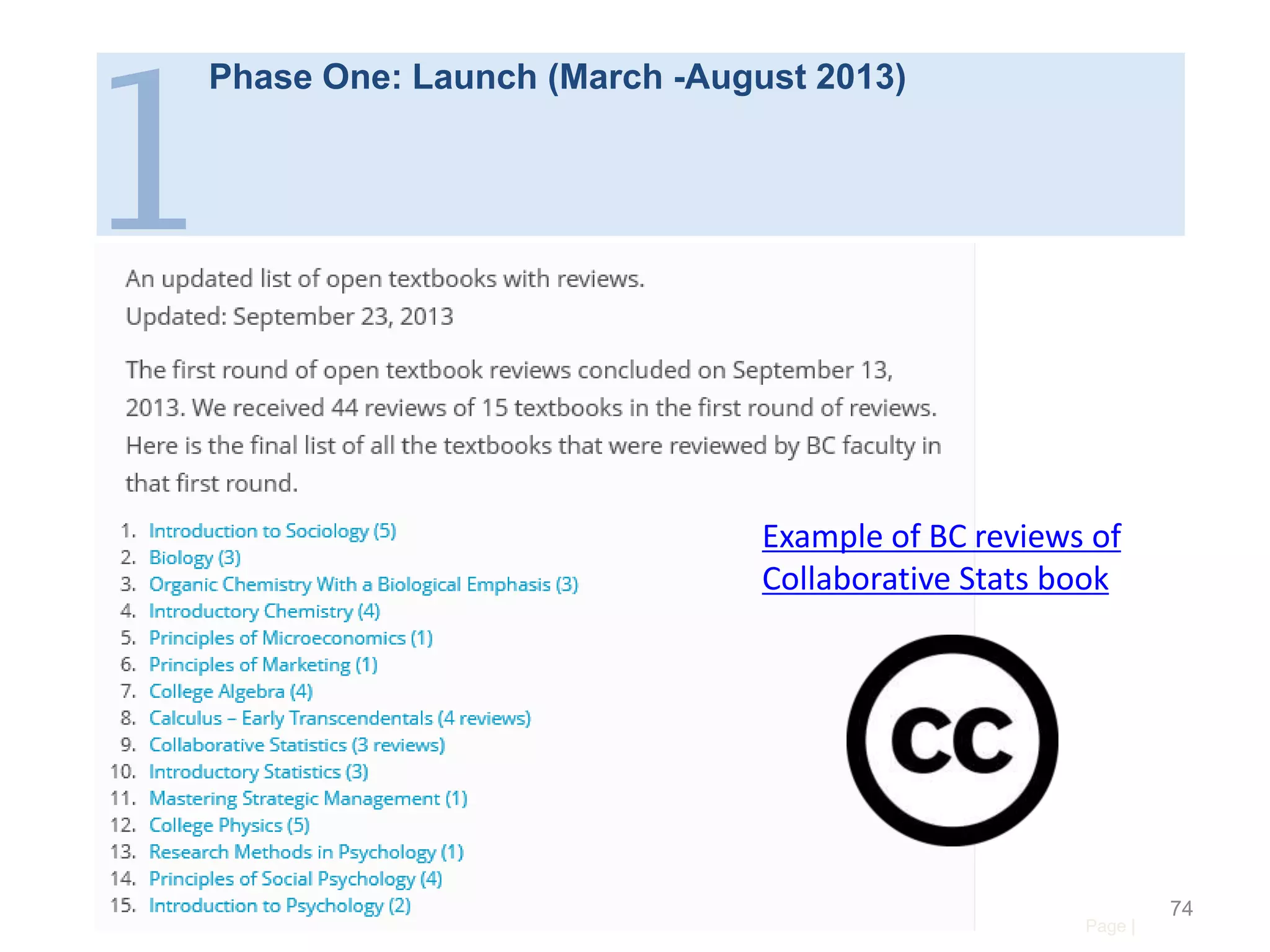 1

Phase One: Launch (March -August 2013)

Example of BC reviews of
Collaborative Stats book

Page |

74

 