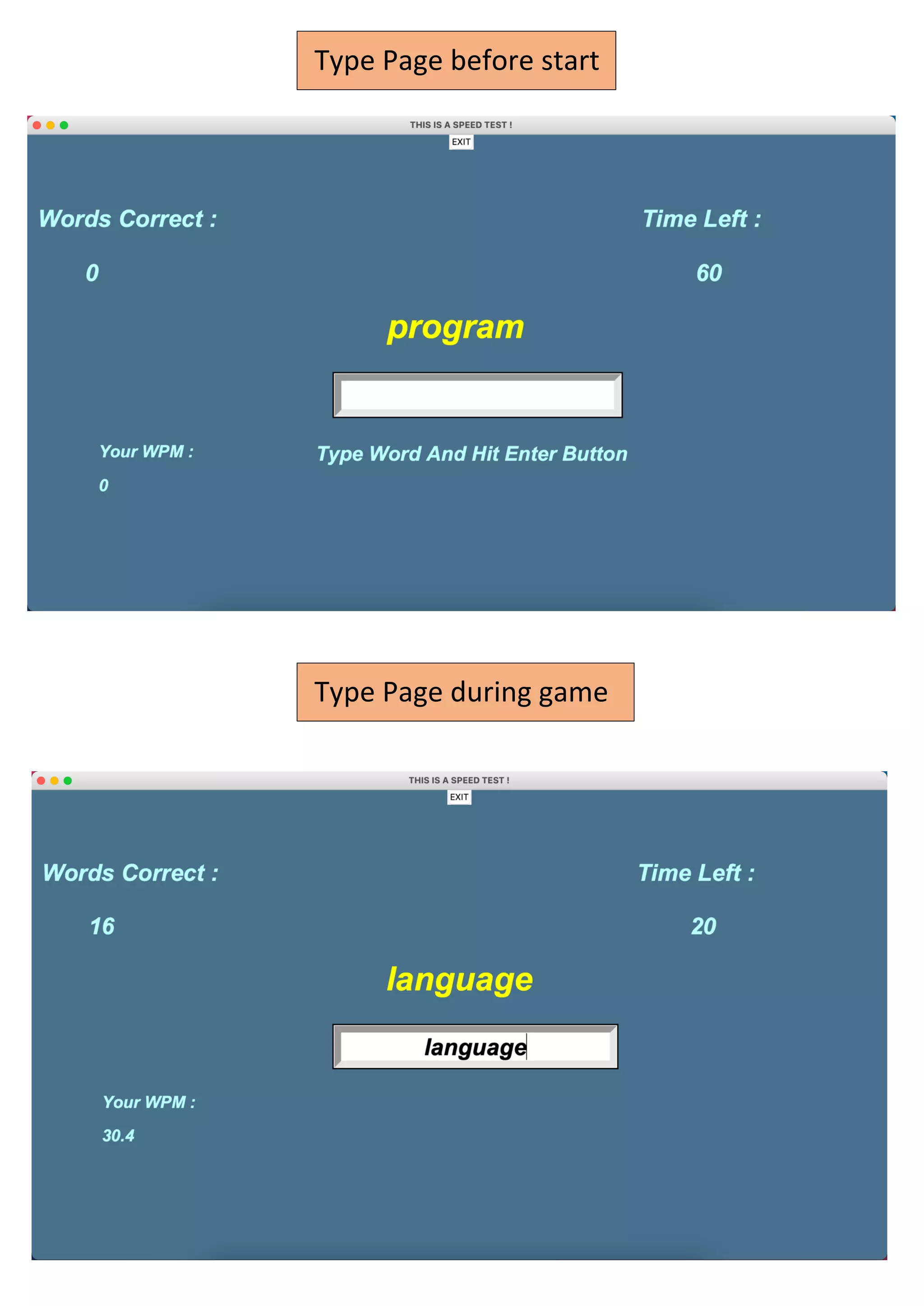 Type Page before start
Type Page during game
 