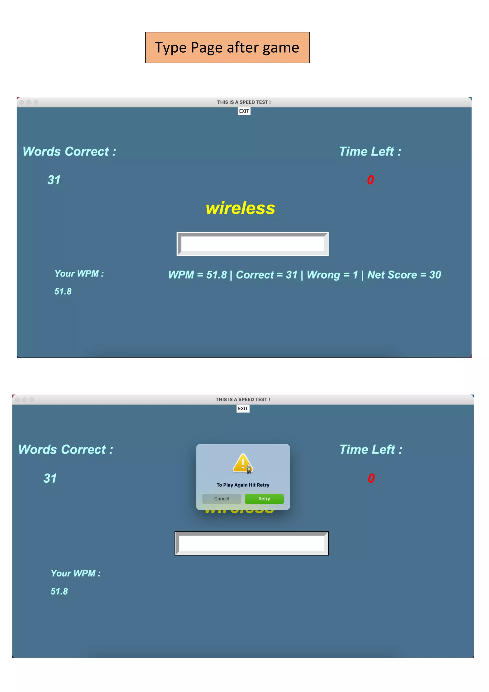 Type Page after game
 