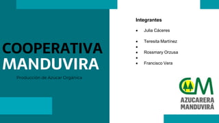 COOPERATIVA
MANDUVIRA
Producción de Azúcar Orgánica
Integrantes
 Julia Cáceres
 Teresita Martínez

 Rossmary Orzusa

 Francisco Vera
 