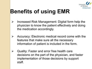 Electronic Medical Records in Canada, Work Org | PPTX