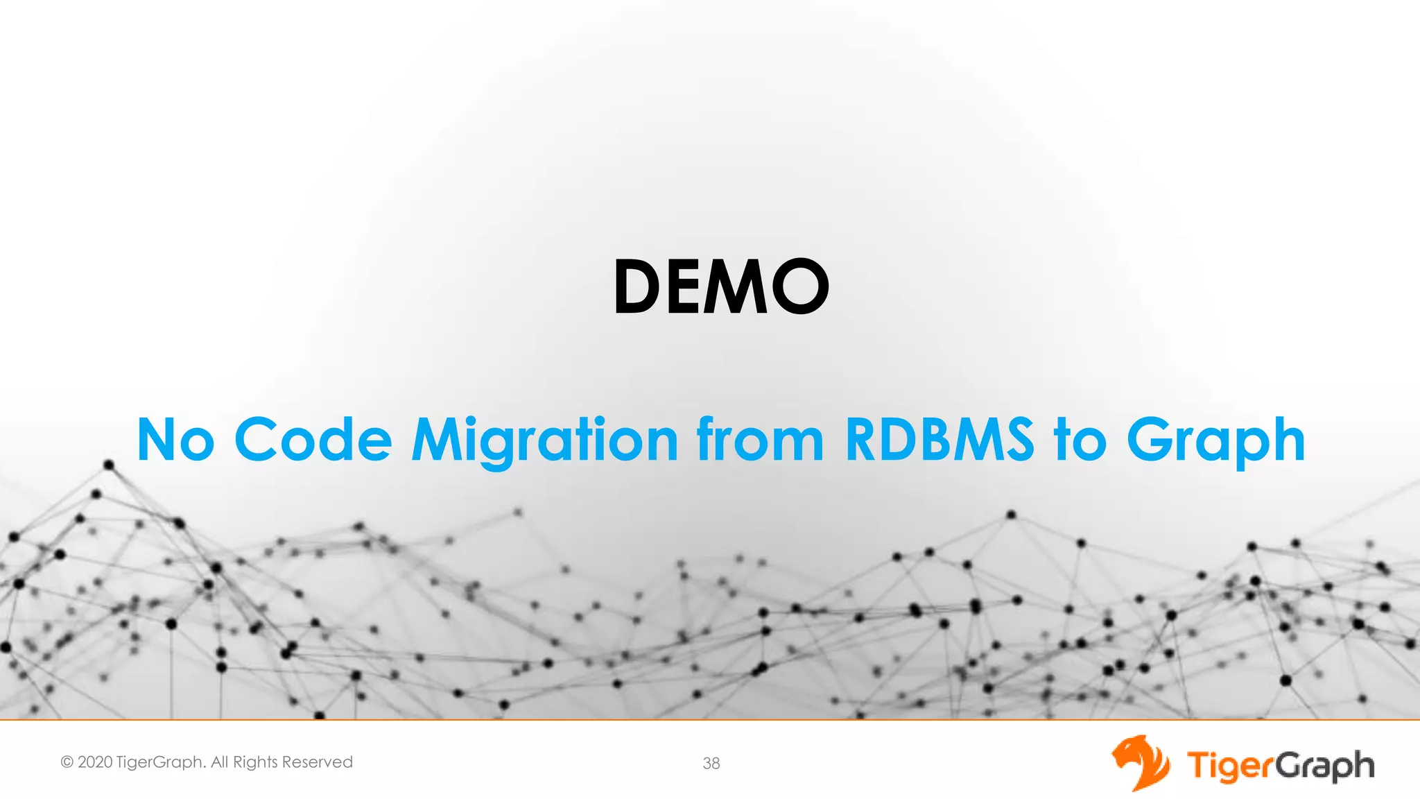 © 2020 TigerGraph. All Rights Reserved
DEMO
No Code Migration from RDBMS to Graph
38
 