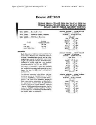 Digital System and Applications Mini Project 2017-18 Roll Number :118 Block 1 Batch 1
Datasheet of IC 74LS90
 