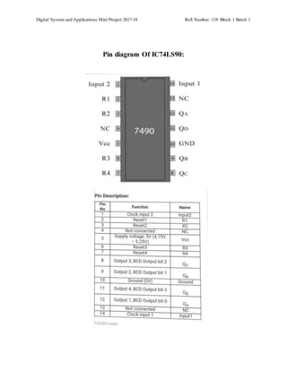 Digital System and Applications Mini Project 2017-18 Roll Number :118 Block 1 Batch 1
Pin diagram Of IC74LS90:
 