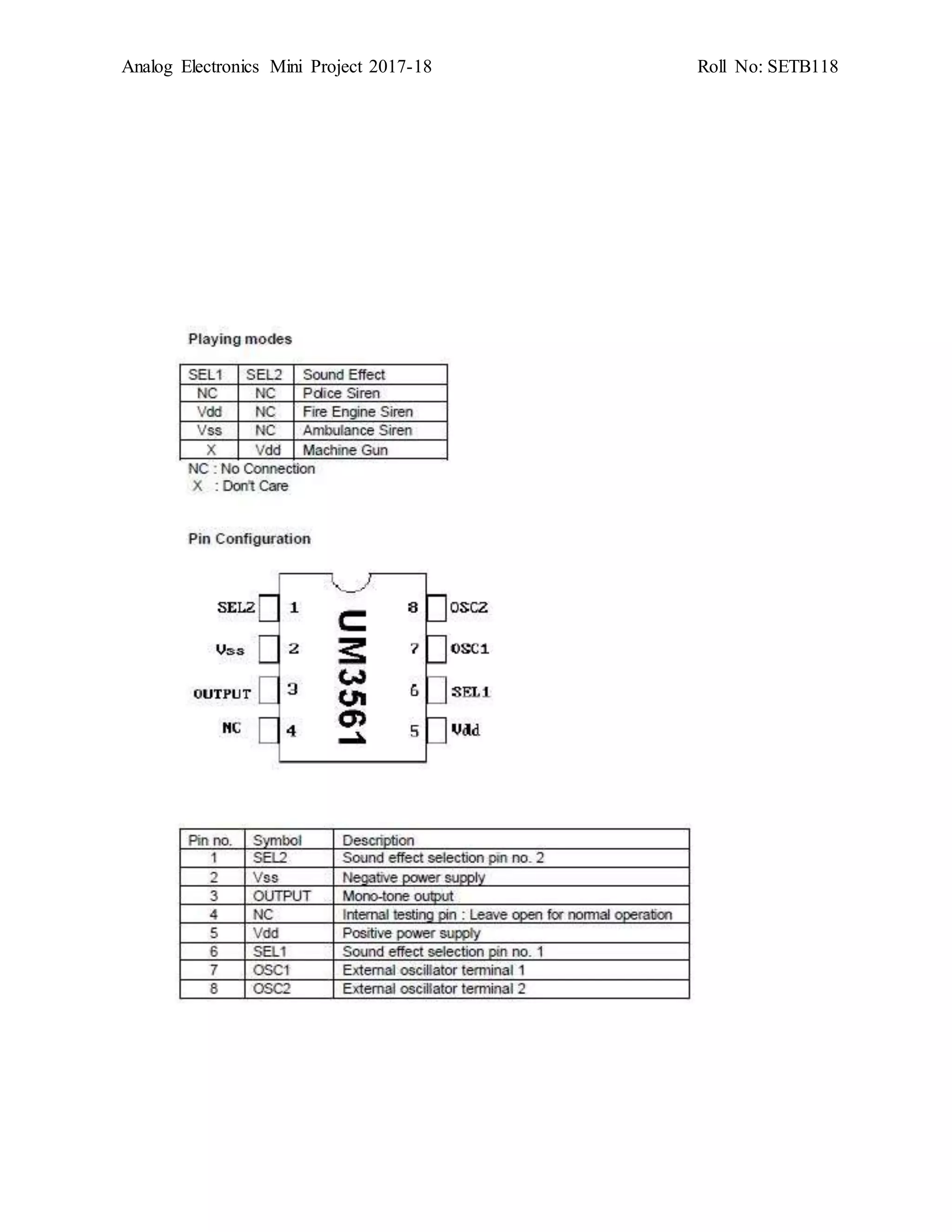 Analog Electronics Mini Project 2017-18 Roll No: SETB118
 