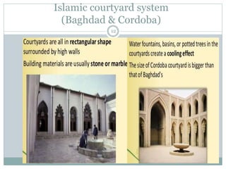 Islamic courtyard system
(Baghdad & Cordoba)
12
 
